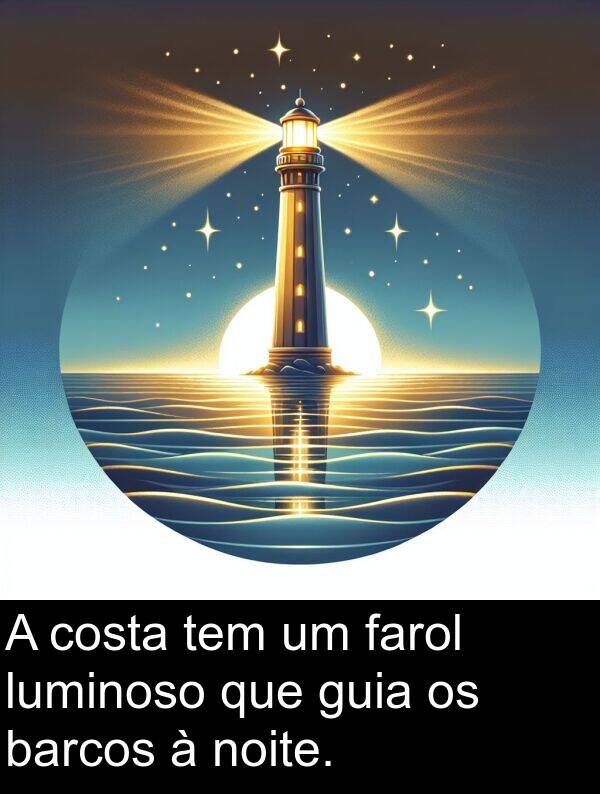 noite: A costa tem um farol luminoso que guia os barcos à noite.