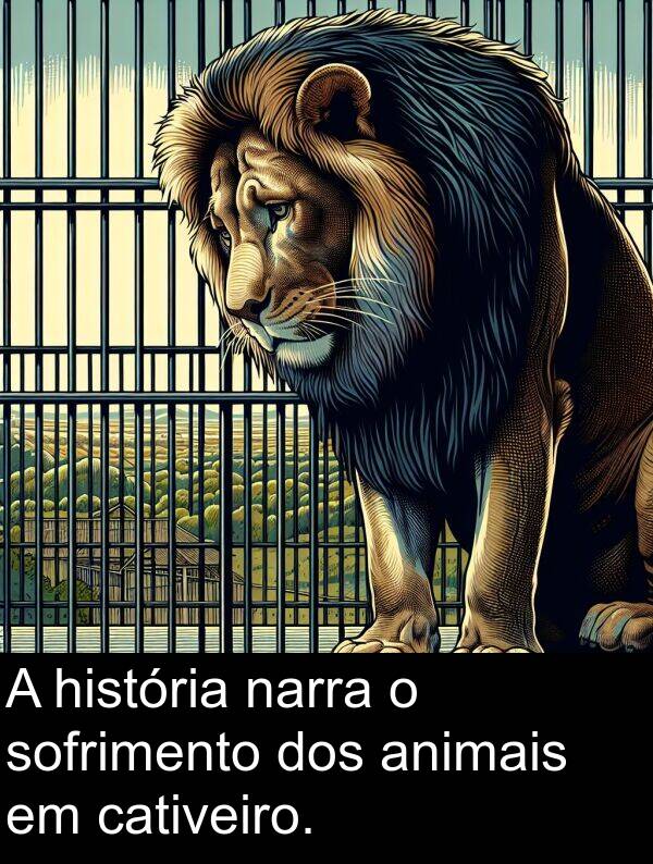 narra: A história narra o sofrimento dos animais em cativeiro.