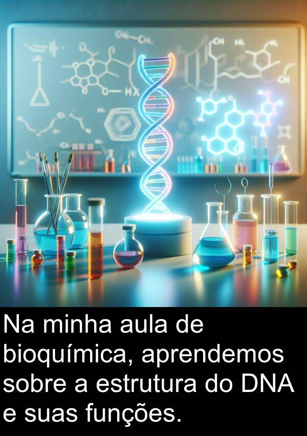 bioquímica: Na minha aula de bioquímica, aprendemos sobre a estrutura do DNA e suas funções.