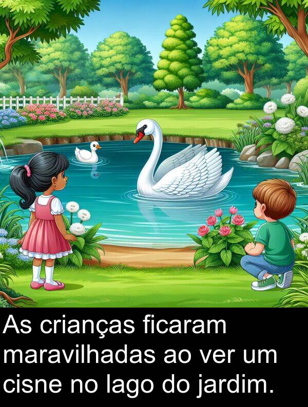 lago: As crianças ficaram maravilhadas ao ver um cisne no lago do jardim.