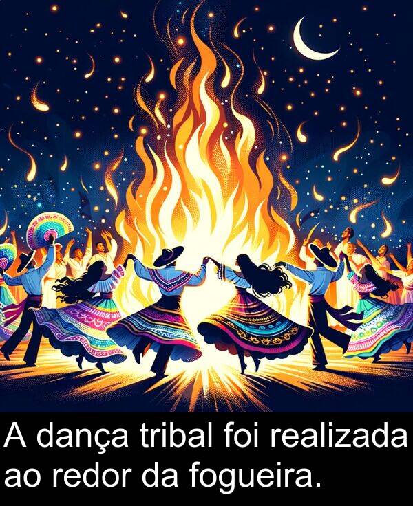 dança: A dança tribal foi realizada ao redor da fogueira.