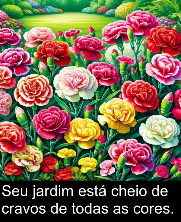 jardim: Seu jardim está cheio de cravos de todas as cores.