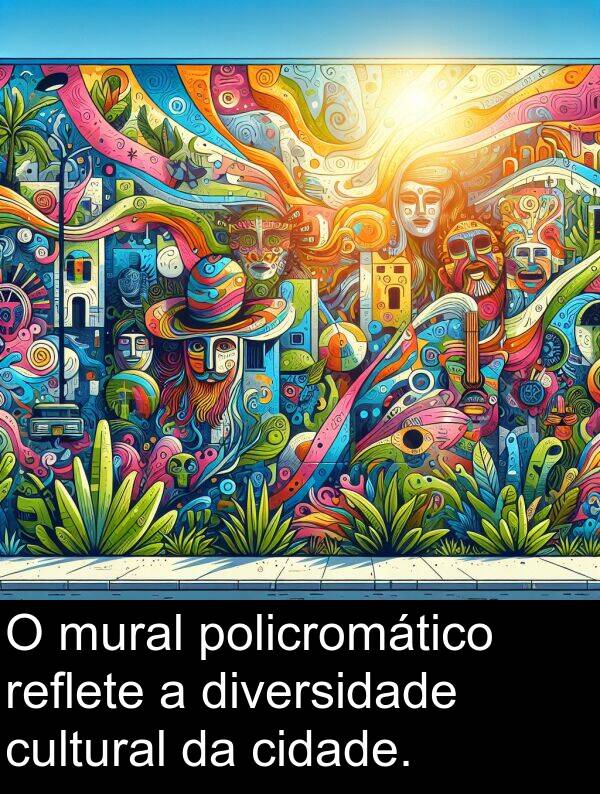 diversidade: O mural policromático reflete a diversidade cultural da cidade.