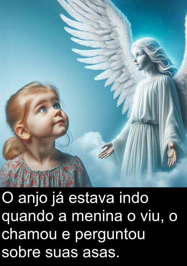 perguntou: O anjo já estava indo quando a menina o viu, o chamou e perguntou sobre suas asas.