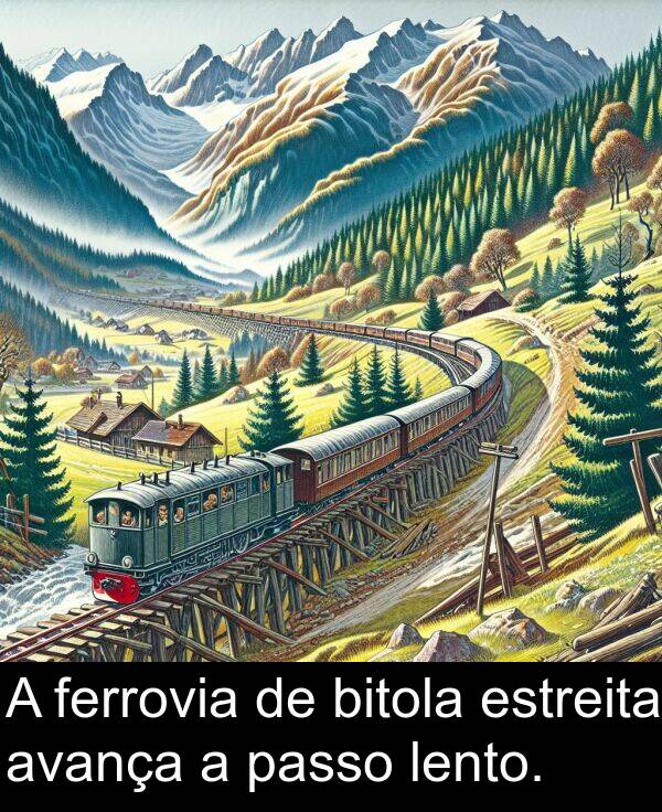 passo: A ferrovia de bitola estreita avança a passo lento.