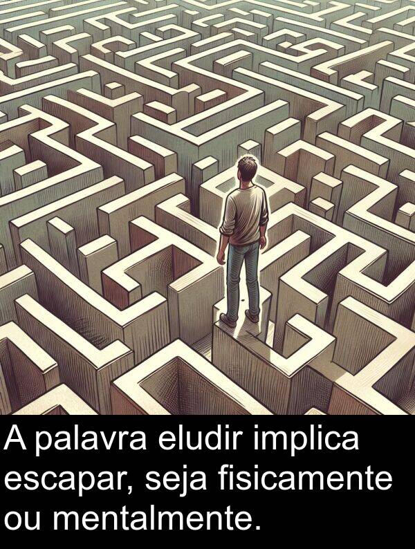 implica: A palavra eludir implica escapar, seja fisicamente ou mentalmente.