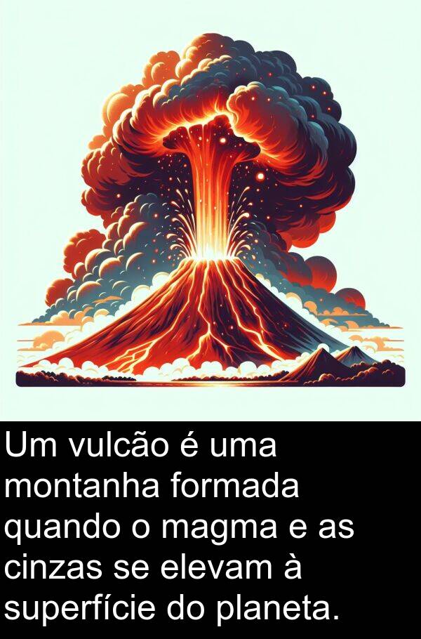 magma: Um vulcão é uma montanha formada quando o magma e as cinzas se elevam à superfície do planeta.