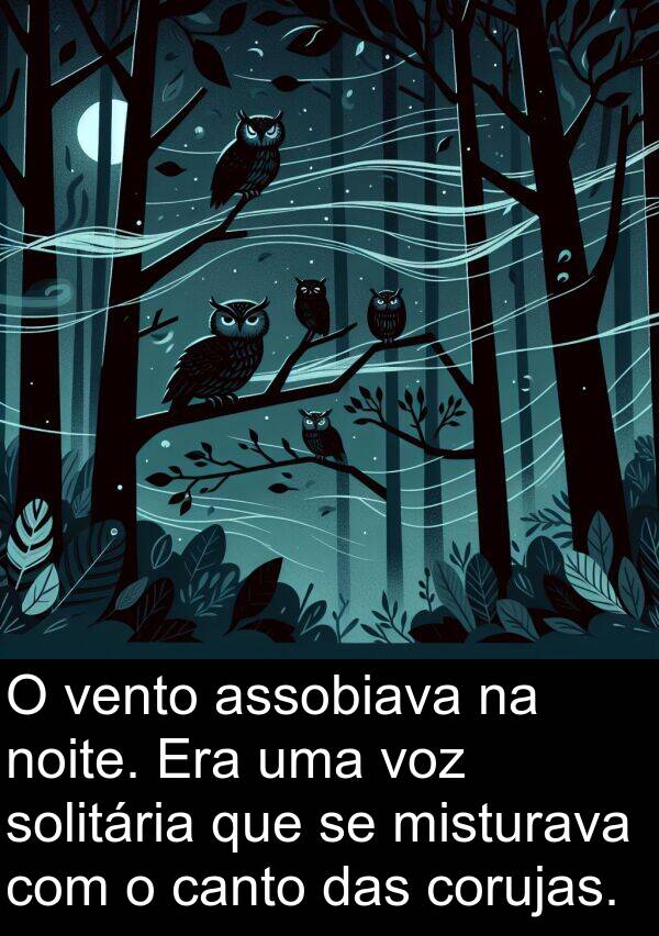 vento: O vento assobiava na noite. Era uma voz solitária que se misturava com o canto das corujas.