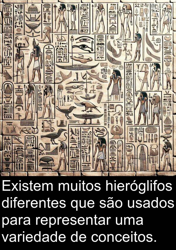 diferentes: Existem muitos hieróglifos diferentes que são usados para representar uma variedade de conceitos.