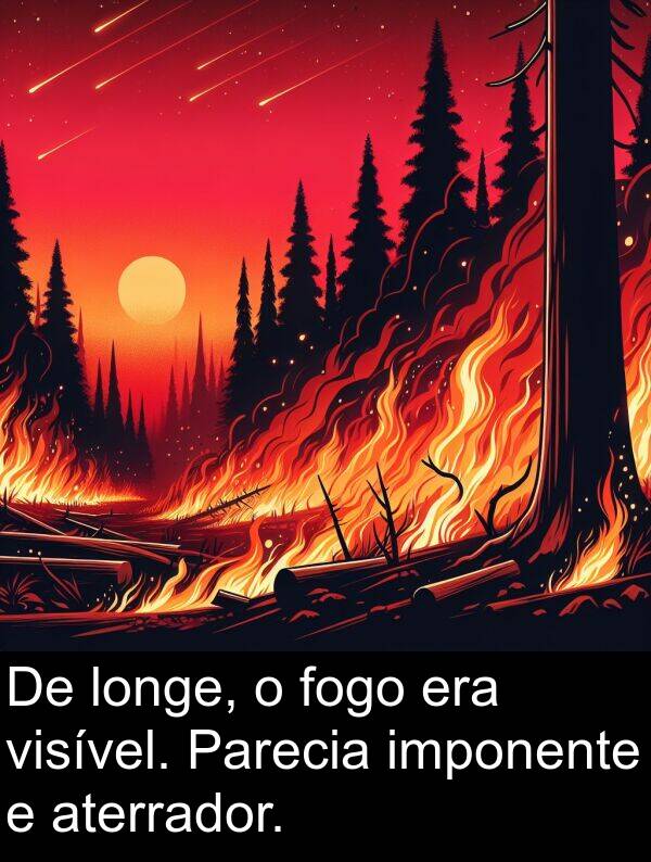 aterrador: De longe, o fogo era visível. Parecia imponente e aterrador.