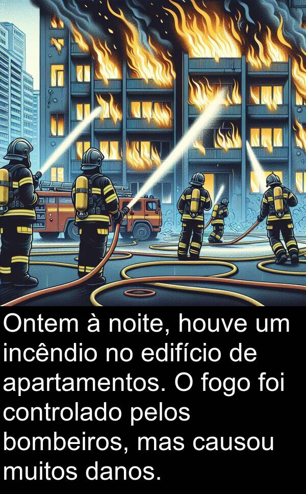 houve: Ontem à noite, houve um incêndio no edifício de apartamentos. O fogo foi controlado pelos bombeiros, mas causou muitos danos.