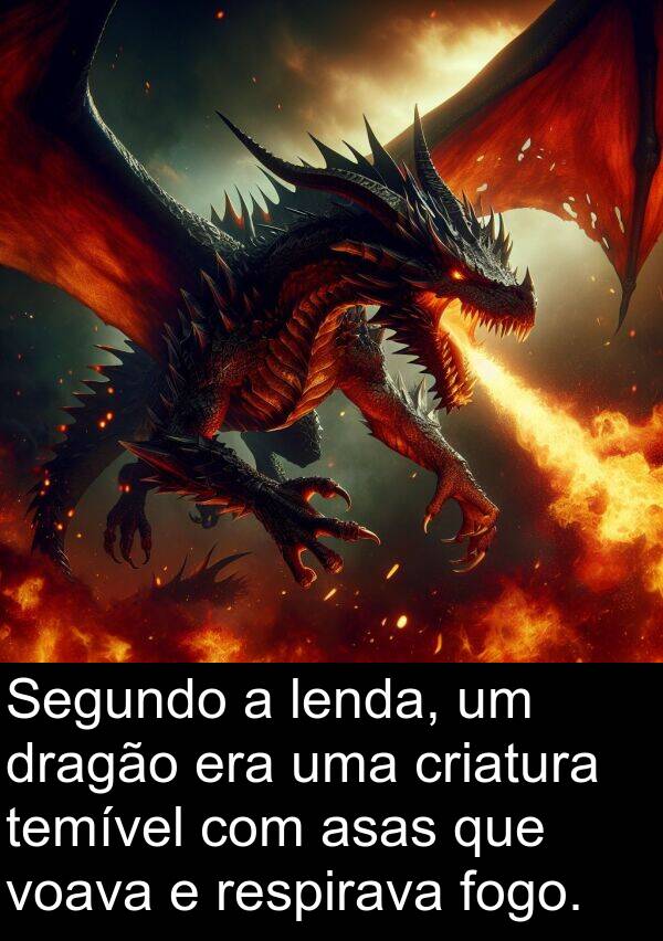 lenda: Segundo a lenda, um dragão era uma criatura temível com asas que voava e respirava fogo.