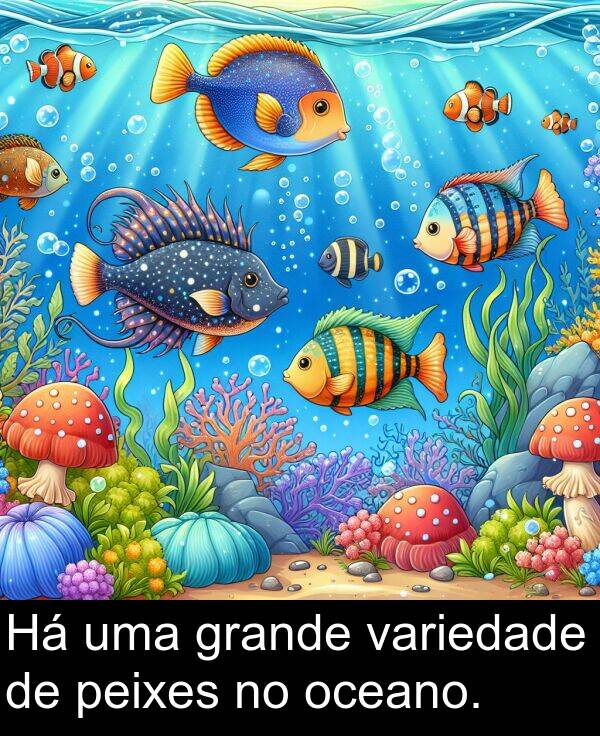 variedade: Há uma grande variedade de peixes no oceano.