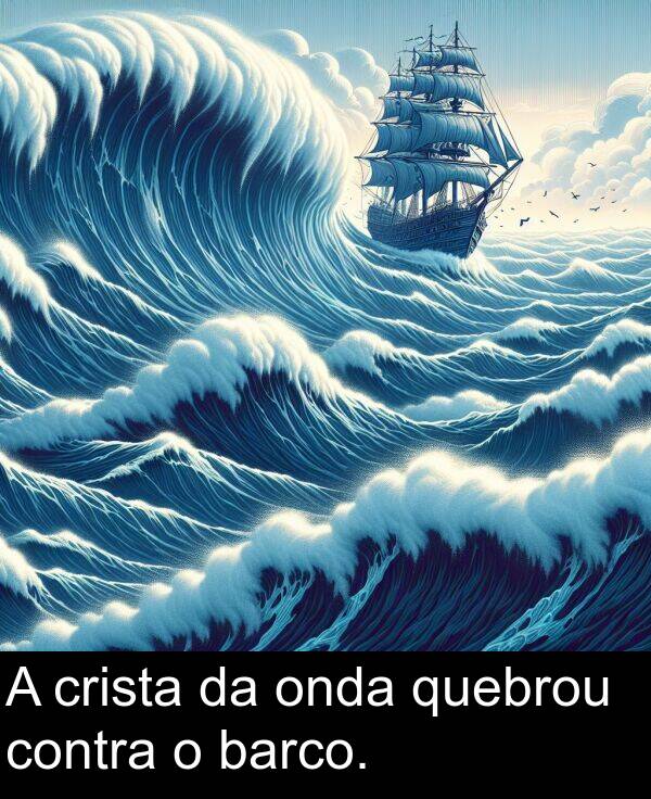 barco: A crista da onda quebrou contra o barco.