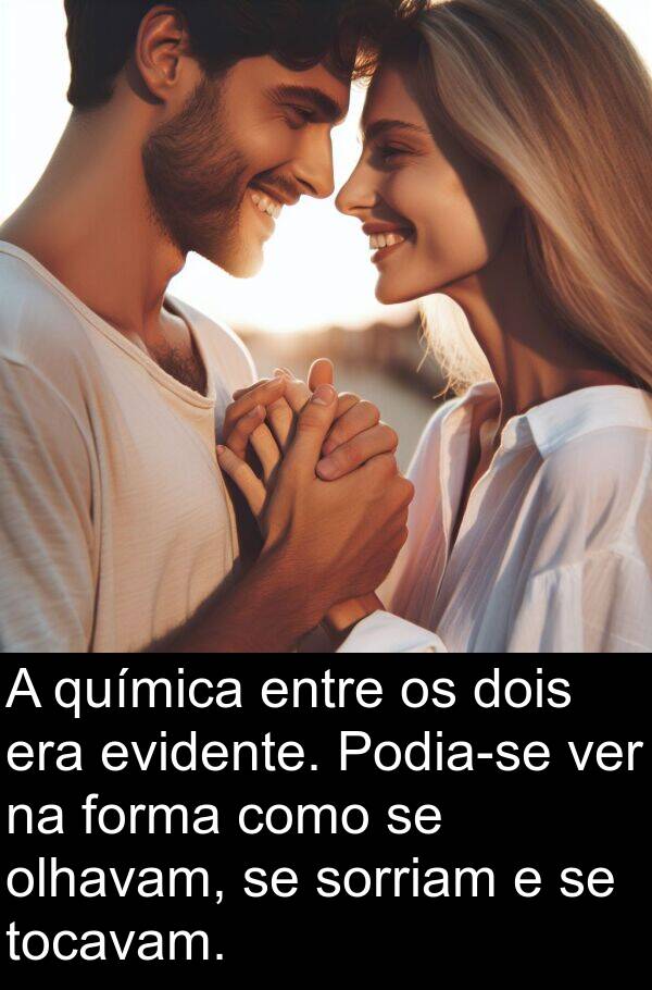 química: A química entre os dois era evidente. Podia-se ver na forma como se olhavam, se sorriam e se tocavam.