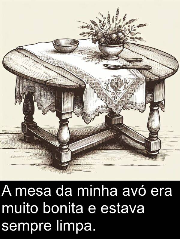 era: A mesa da minha avó era muito bonita e estava sempre limpa.