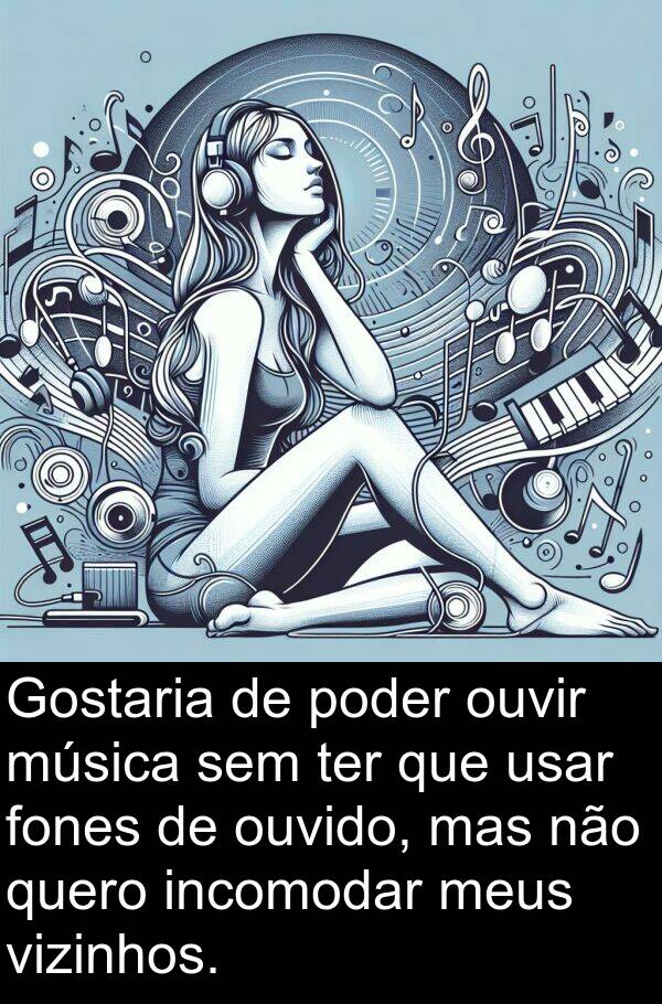 quero: Gostaria de poder ouvir música sem ter que usar fones de ouvido, mas não quero incomodar meus vizinhos.