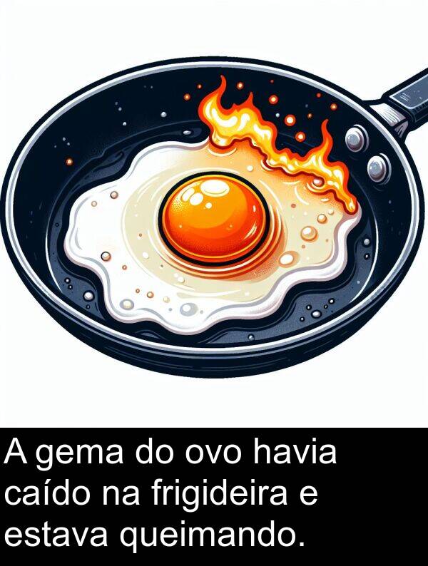 gema: A gema do ovo havia caído na frigideira e estava queimando.