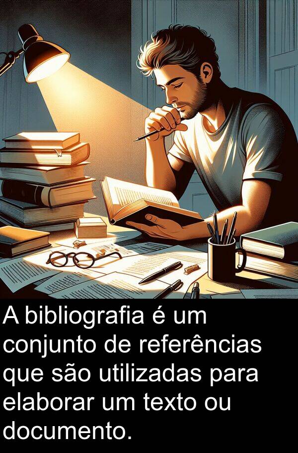 texto: A bibliografia é um conjunto de referências que são utilizadas para elaborar um texto ou documento.