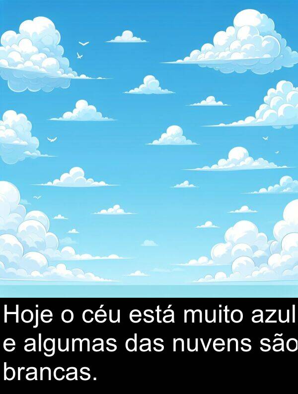 das: Hoje o céu está muito azul e algumas das nuvens são brancas.