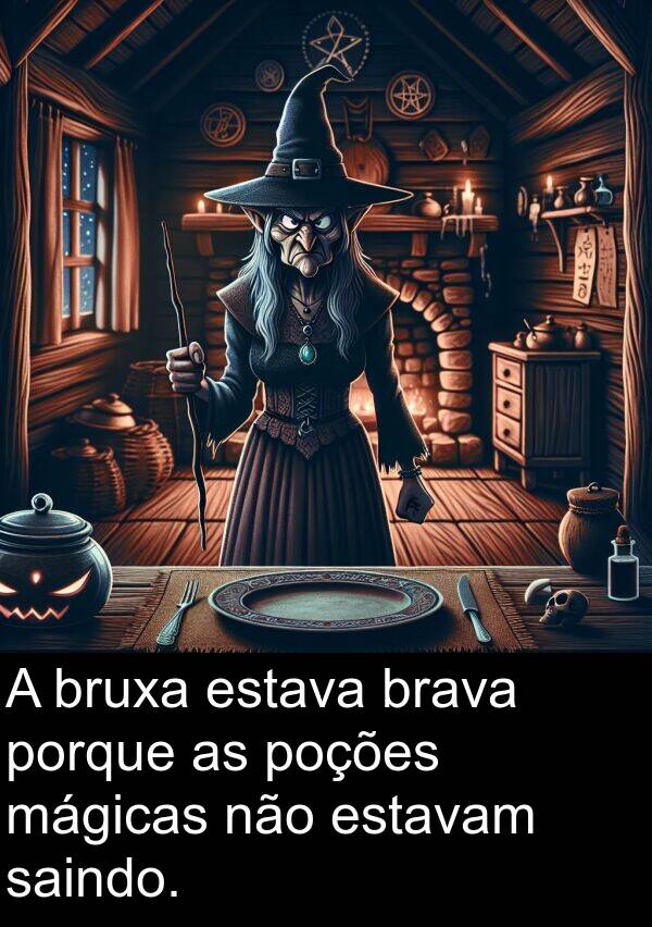 mágicas: A bruxa estava brava porque as poções mágicas não estavam saindo.