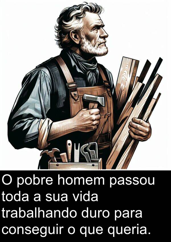 homem: O pobre homem passou toda a sua vida trabalhando duro para conseguir o que queria.