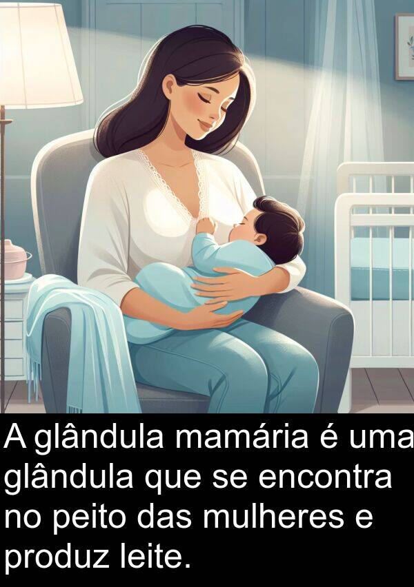 glândula: A glândula mamária é uma glândula que se encontra no peito das mulheres e produz leite.