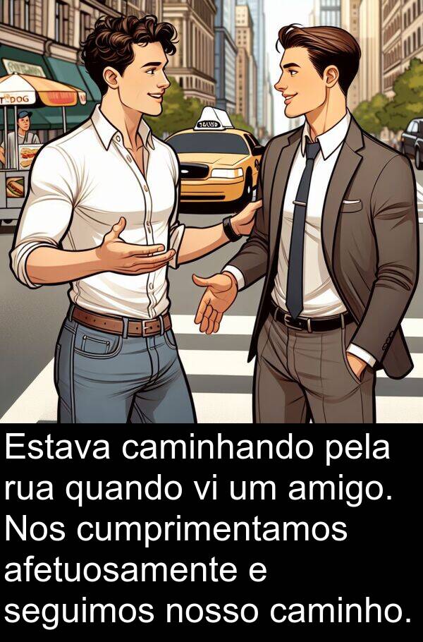 nosso: Estava caminhando pela rua quando vi um amigo. Nos cumprimentamos afetuosamente e seguimos nosso caminho.