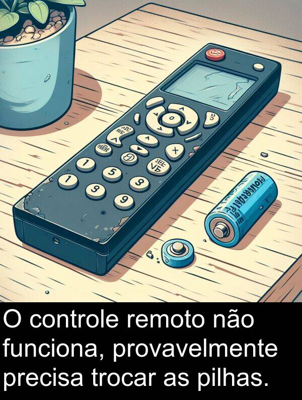 trocar: O controle remoto não funciona, provavelmente precisa trocar as pilhas.