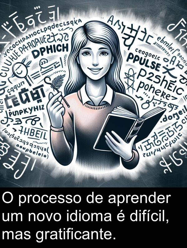 idioma: O processo de aprender um novo idioma é difícil, mas gratificante.