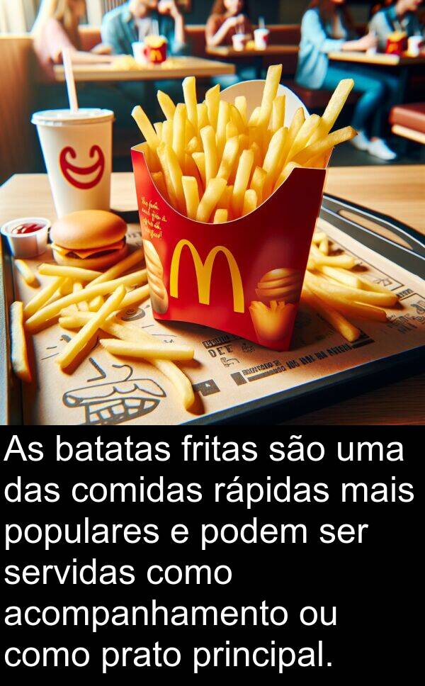 fritas: As batatas fritas são uma das comidas rápidas mais populares e podem ser servidas como acompanhamento ou como prato principal.