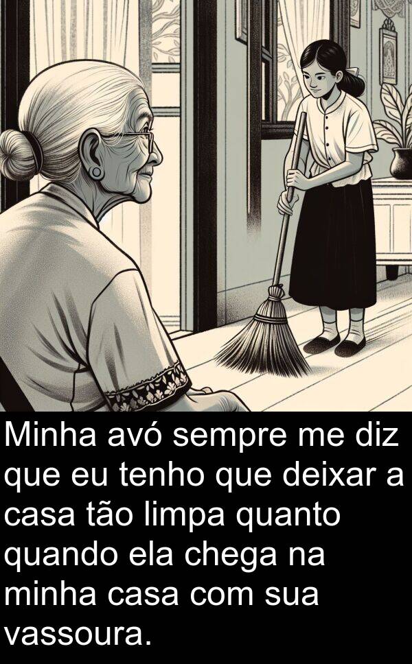 vassoura: Minha avó sempre me diz que eu tenho que deixar a casa tão limpa quanto quando ela chega na minha casa com sua vassoura.