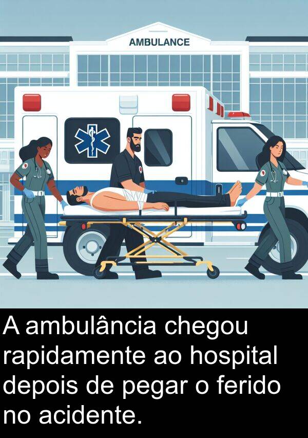 hospital: A ambulância chegou rapidamente ao hospital depois de pegar o ferido no acidente.