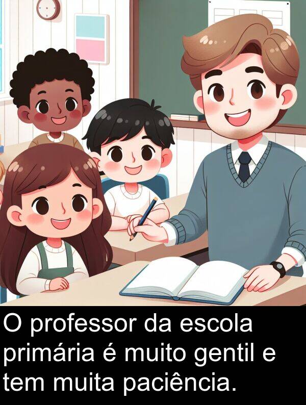 gentil: O professor da escola primária é muito gentil e tem muita paciência.