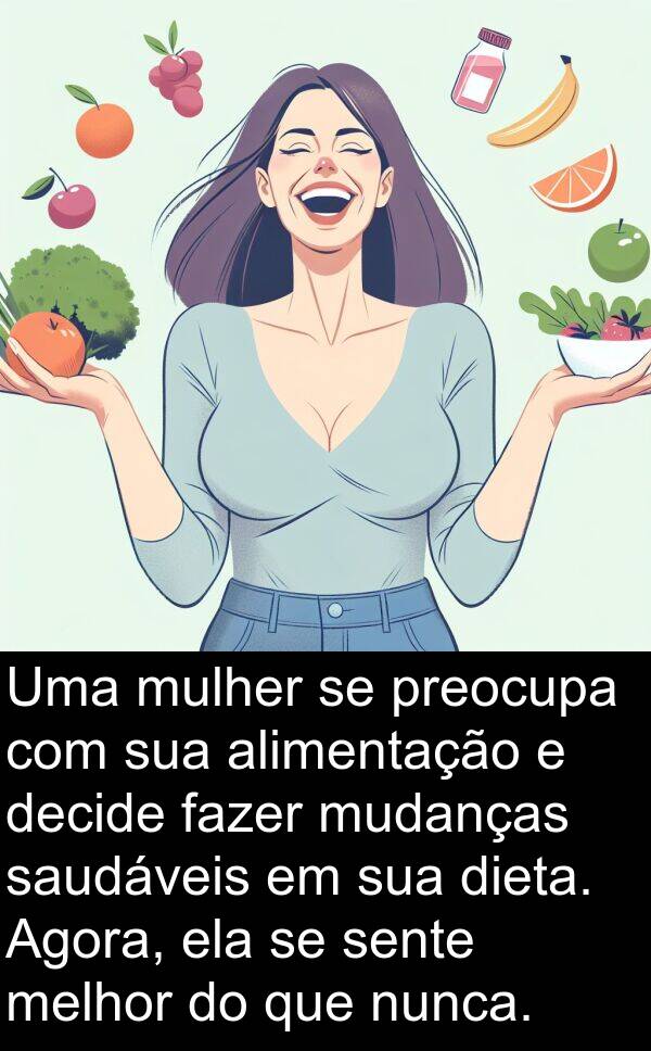 decide: Uma mulher se preocupa com sua alimentação e decide fazer mudanças saudáveis em sua dieta. Agora, ela se sente melhor do que nunca.