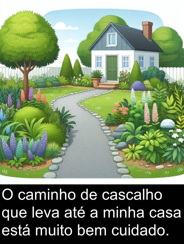 leva: O caminho de cascalho que leva até a minha casa está muito bem cuidado.