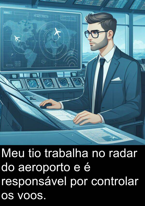 radar: Meu tio trabalha no radar do aeroporto e é responsável por controlar os voos.