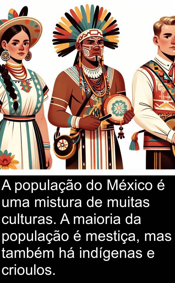 também: A população do México é uma mistura de muitas culturas. A maioria da população é mestiça, mas também há indígenas e crioulos.