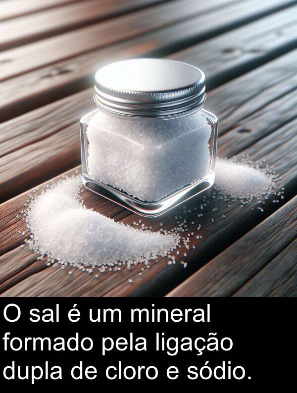 sal: O sal é um mineral formado pela ligação dupla de cloro e sódio.