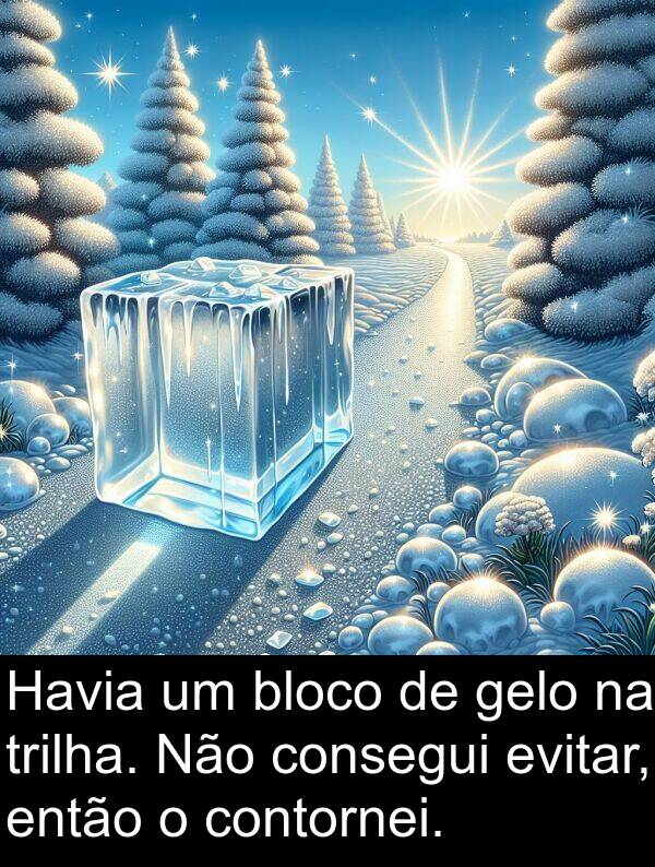 bloco: Havia um bloco de gelo na trilha. Não consegui evitar, então o contornei.