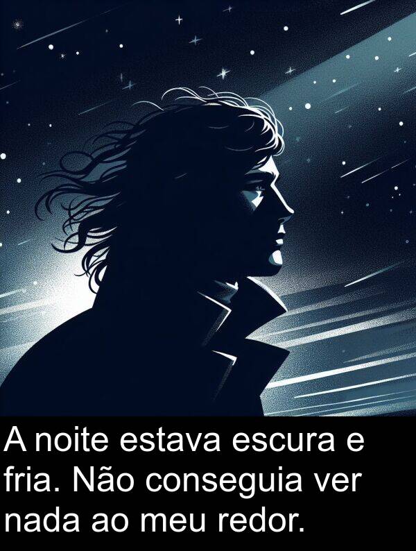 nada: A noite estava escura e fria. Não conseguia ver nada ao meu redor.