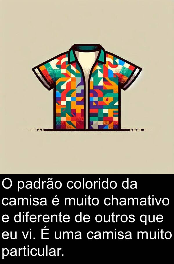 vi: O padrão colorido da camisa é muito chamativo e diferente de outros que eu vi. É uma camisa muito particular.