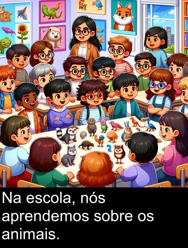 nós: Na escola, nós aprendemos sobre os animais.