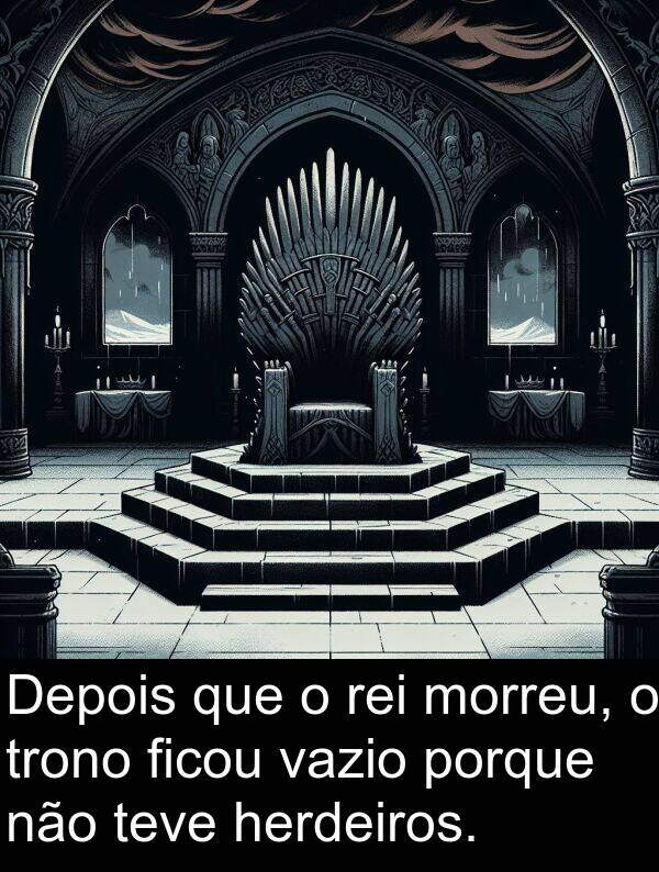 vazio: Depois que o rei morreu, o trono ficou vazio porque não teve herdeiros.