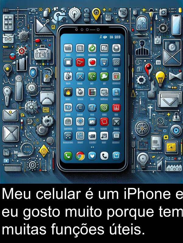 úteis: Meu celular é um iPhone e eu gosto muito porque tem muitas funções úteis.