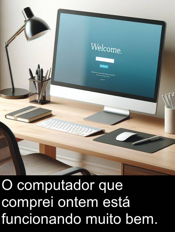 bem: O computador que comprei ontem está funcionando muito bem.