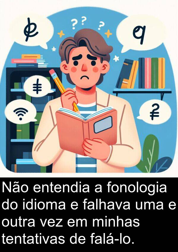 idioma: Não entendia a fonologia do idioma e falhava uma e outra vez em minhas tentativas de falá-lo.