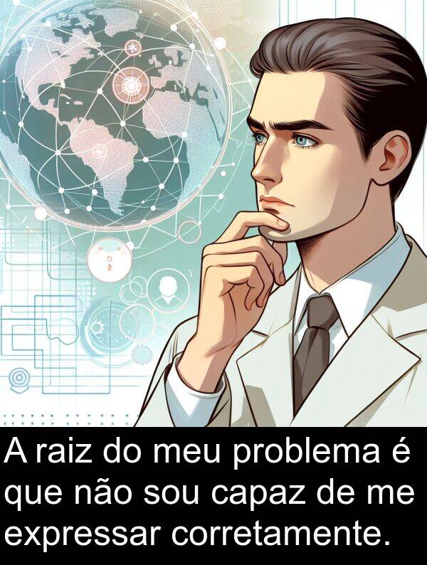 raiz: A raiz do meu problema é que não sou capaz de me expressar corretamente.