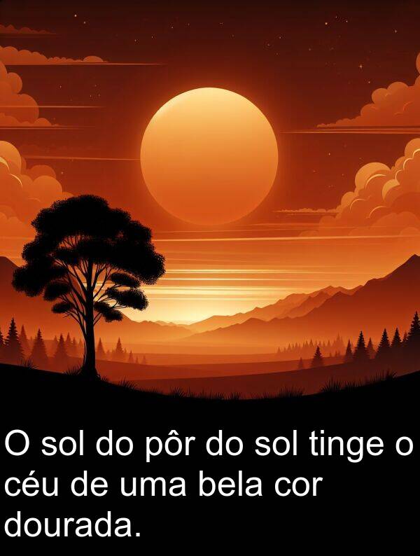 bela: O sol do pôr do sol tinge o céu de uma bela cor dourada.