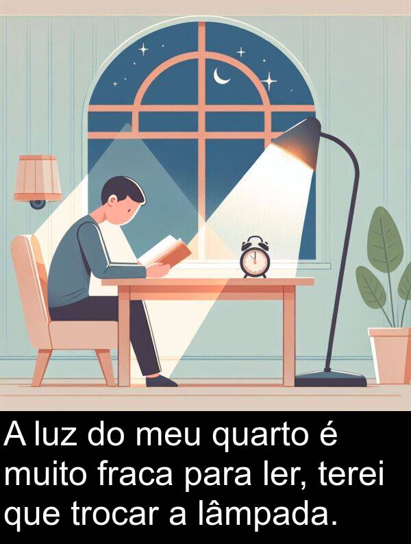 ler: A luz do meu quarto é muito fraca para ler, terei que trocar a lâmpada.